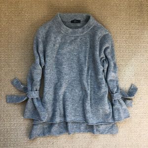 Zara oversized gray, itch-free sweater w tie sleev